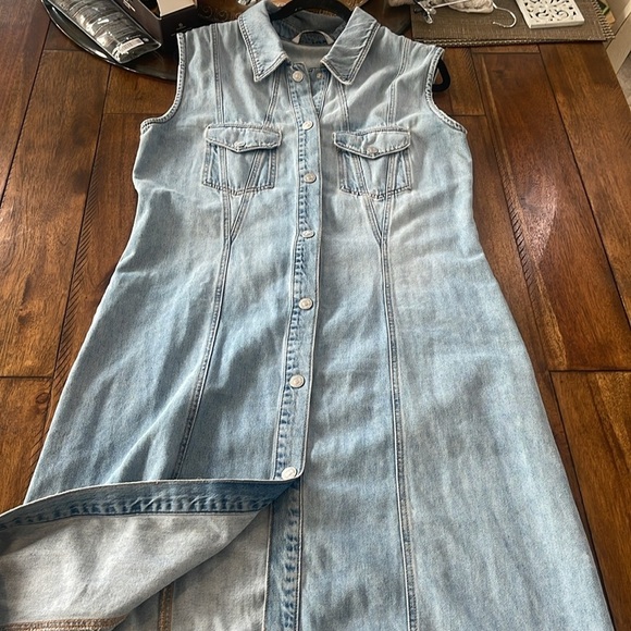Zara blue maxi long denim jean distressed sleeveless button down dress sz XL - Picture 10 of 16